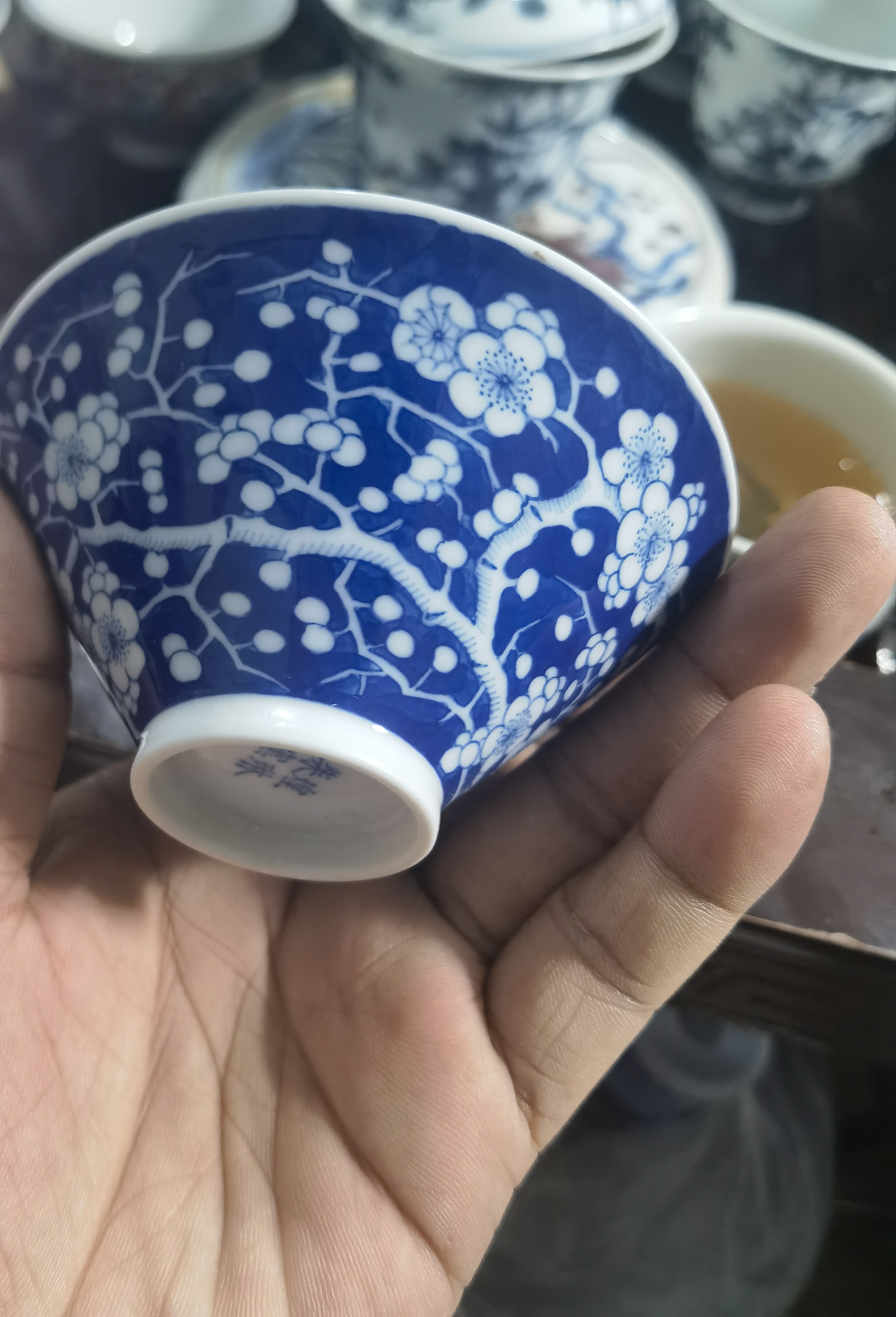 冰梅斗立杯手工龙纹陶瓷茶杯花纹品茗杯主人杯蓝色茶具手绘柴窑