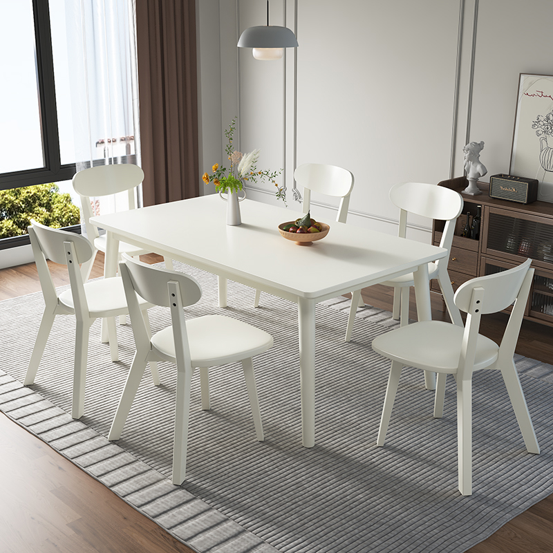 新疆西藏包邮法式奶油风全实木餐桌椅组合家用轻奢小户型暖白色长