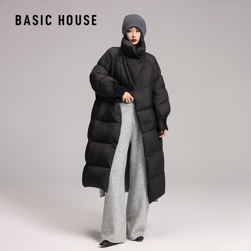 Basic House/百家好金颐C长款立领羽绒服时尚保暖面包服休闲外套