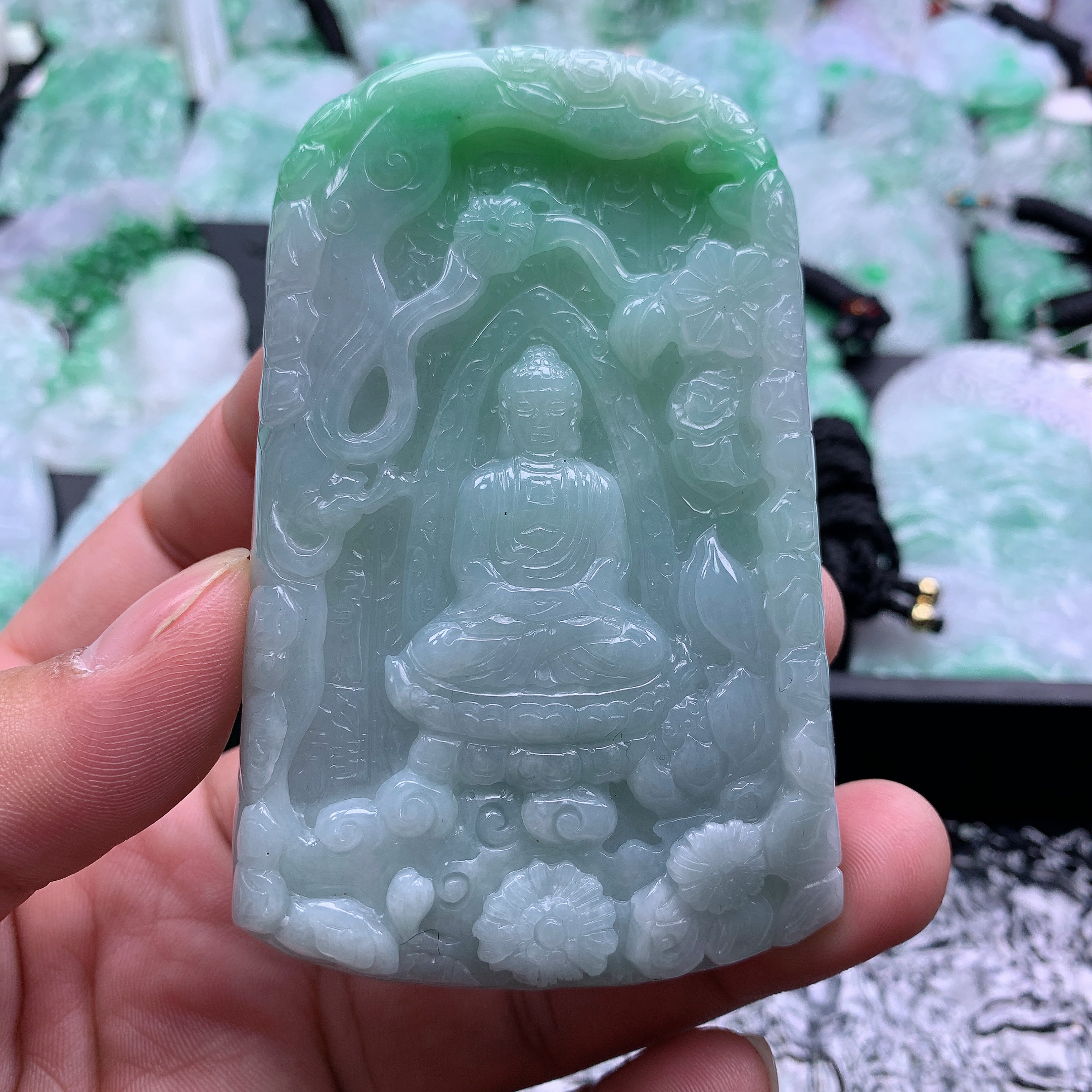 天然A货翡翠大日如来吊坠挂件90.7-57.7-12