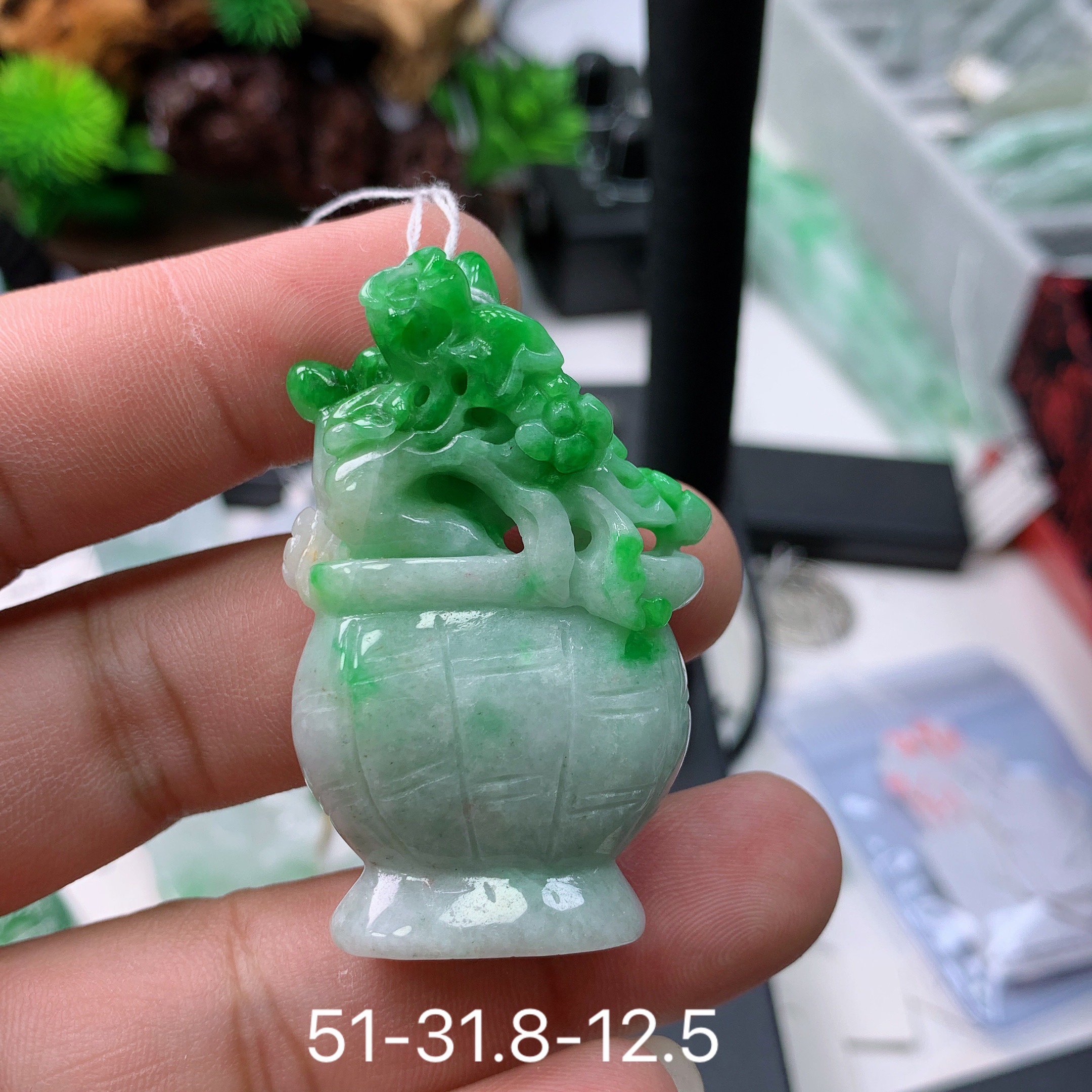 天然A货翡翠花篮吊坠挂件