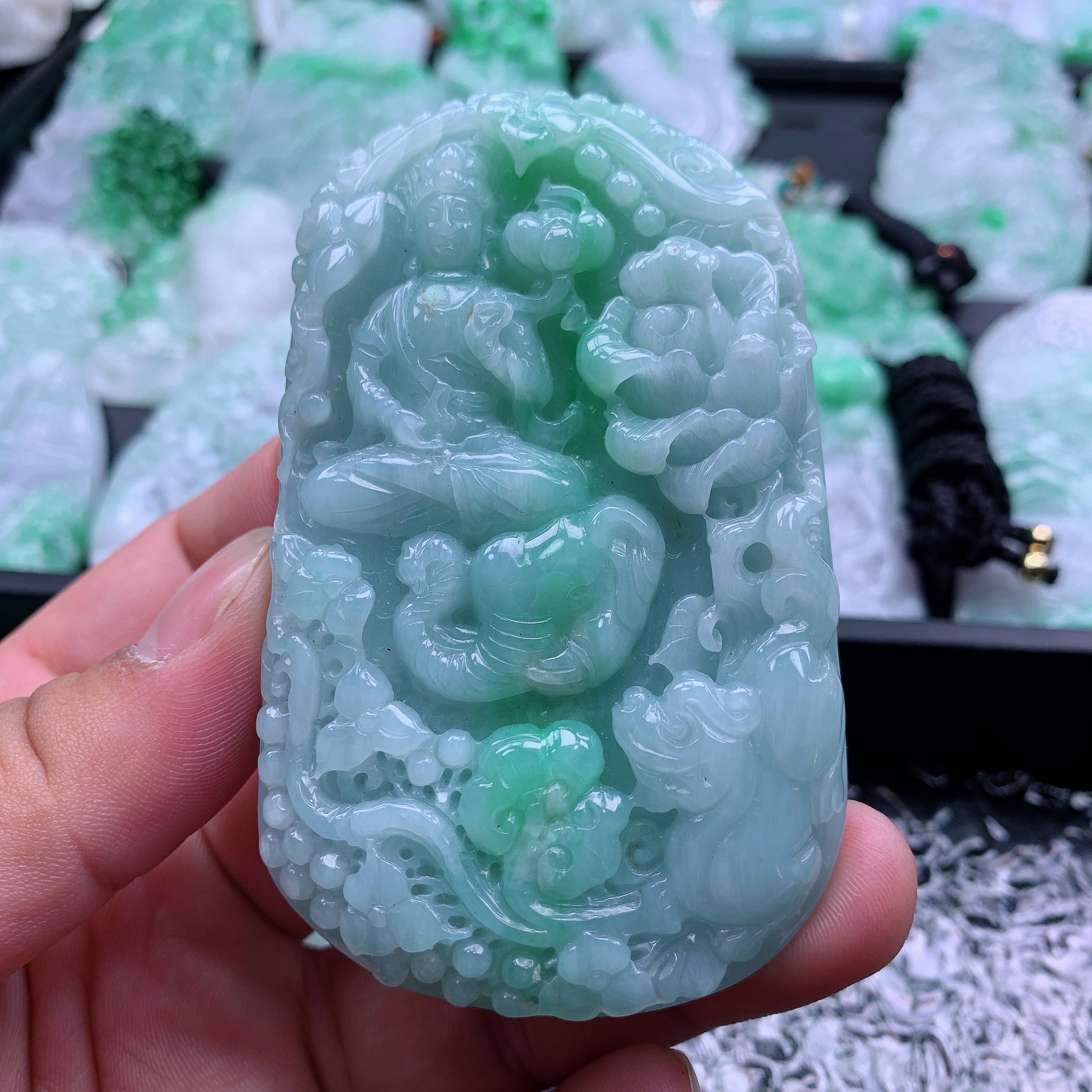 天然A货翡翠普贤菩萨吊坠挂件88.2-53.2-13.3