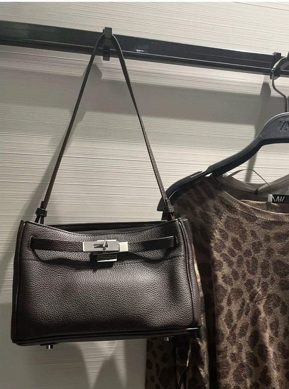 【独品定制】明星款高质感真皮TOGO牛皮凯莉锁扣通勤单肩腋下斜挎包