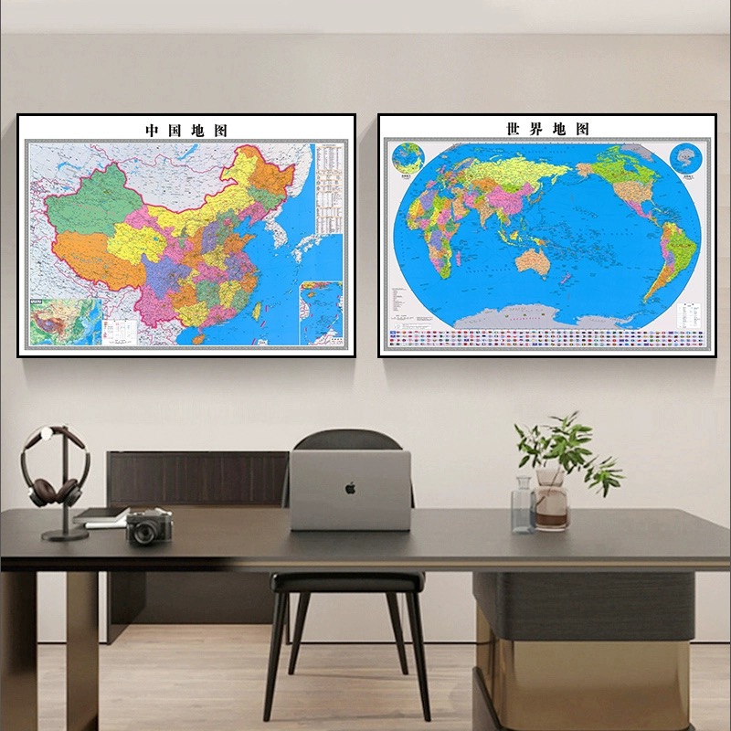 新版地图装饰画老板办公室挂画客厅书房晶瓷画定制高清艺术壁画