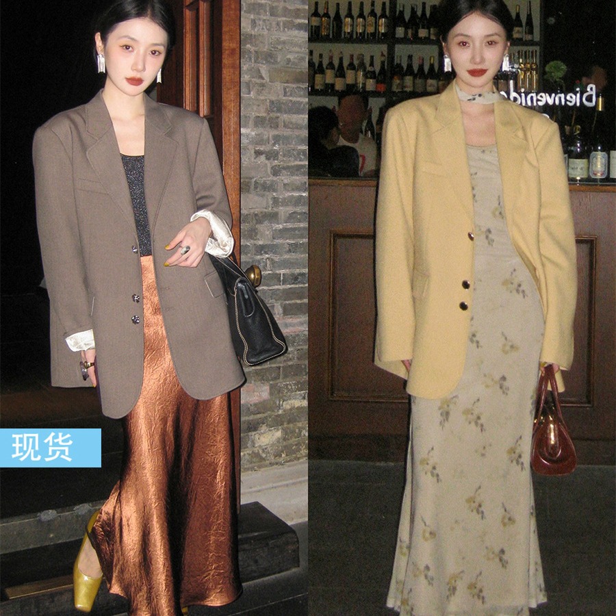 鹭青一【浮雕西装】复古西装外套女设计感小众时尚薄休闲宽松西服
