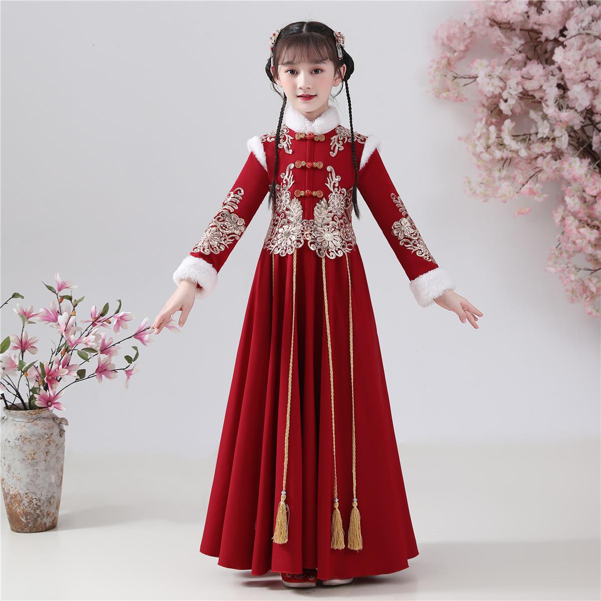 汉服女童冬款古风儿童古装加厚过年冬季唐装2023新款中国风拜年服