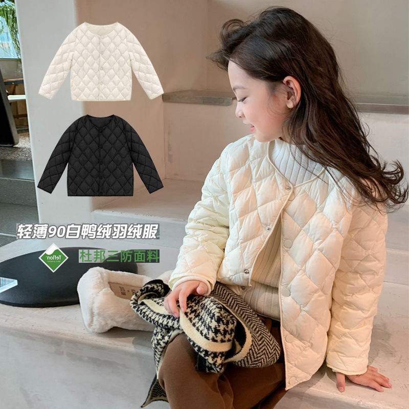 女童菱格轻薄仿羽绒服2023秋冬新款儿童时髦百搭保暖童装外套