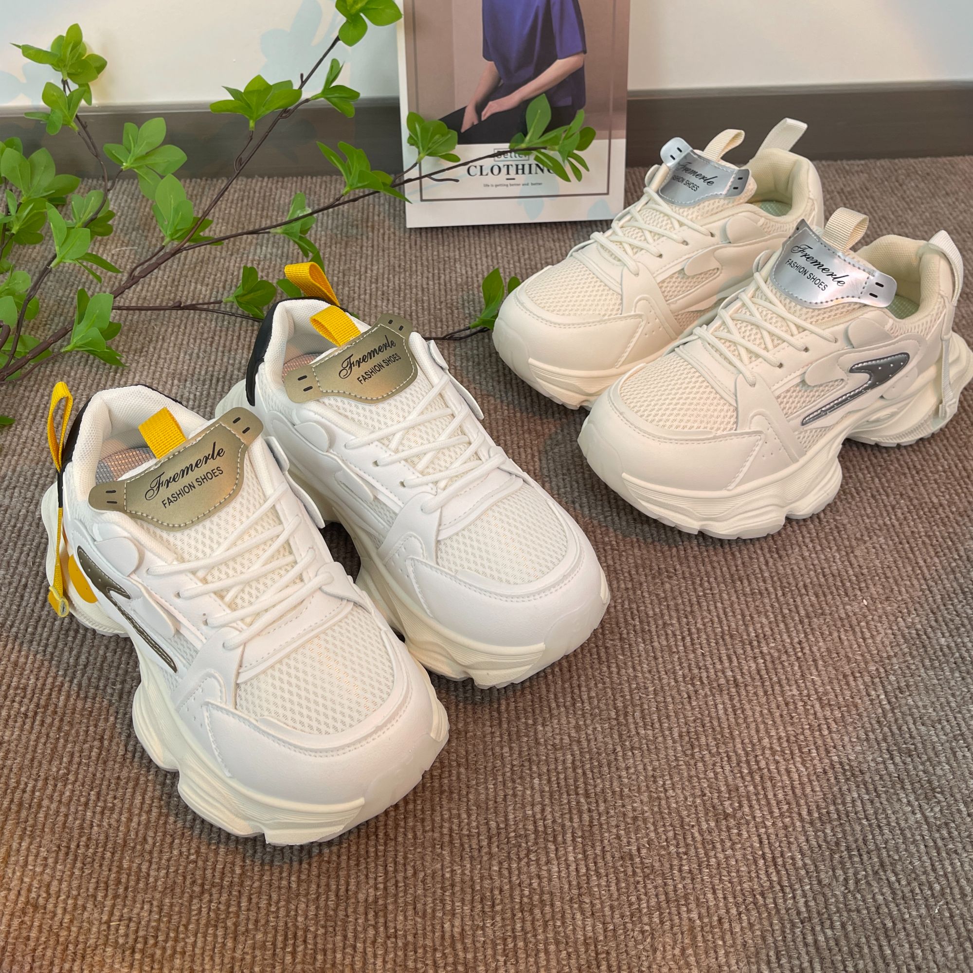 【大漂亮】老爹时尚拼色厚底增高潮休闲女鞋百搭鞋2025冬新款白色