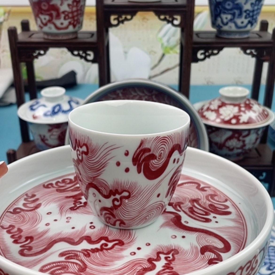 【闪购商品】陶瓷卖****年红海浪壶承加手雷杯微瑕