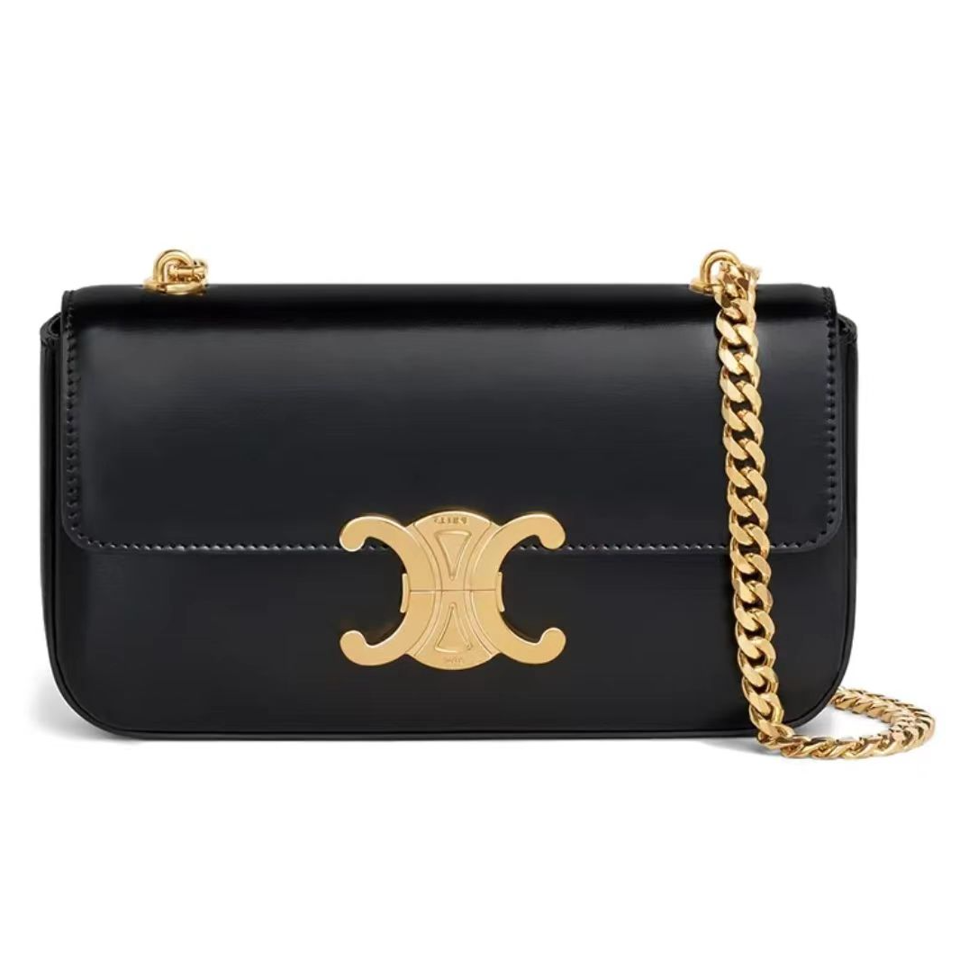 99新 Celine/思琳  Celine凯旋门腋下包光面黑金包