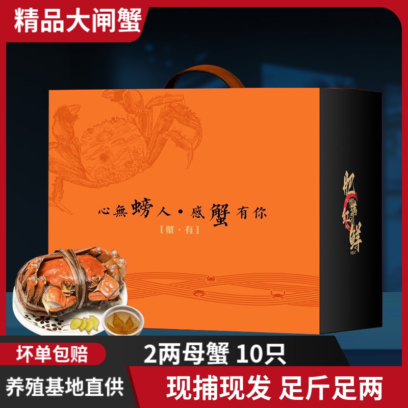 【活蟹】蟹有鲜活精品大闸蟹2两母蟹10只装螃蟹礼盒空运