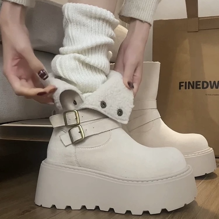 白色东北增高厚底雪地靴女款2025新款冬季加绒加厚保暖雪地棉鞋子