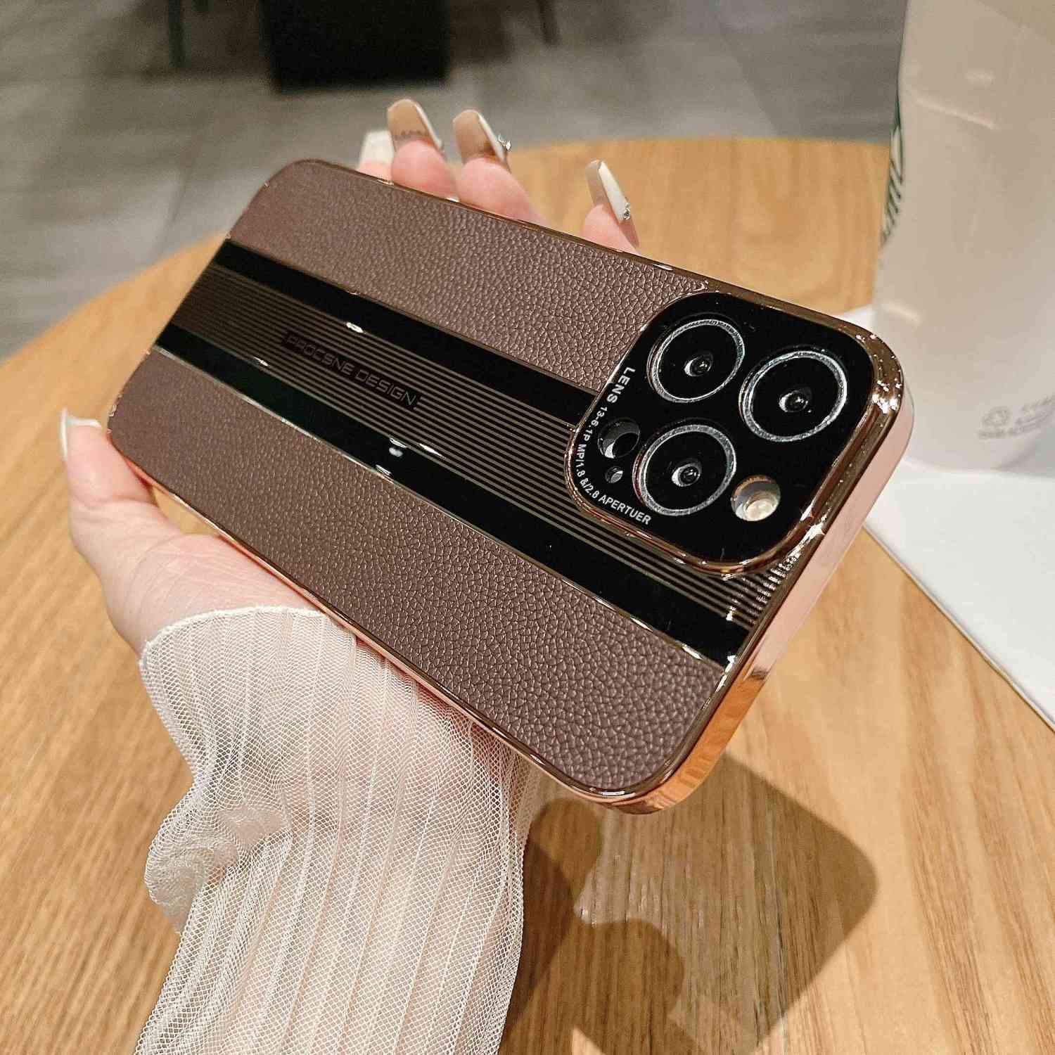 苹果14手机壳新款iPhone14pro保护套秒变保时捷电镀真皮13pro防摔