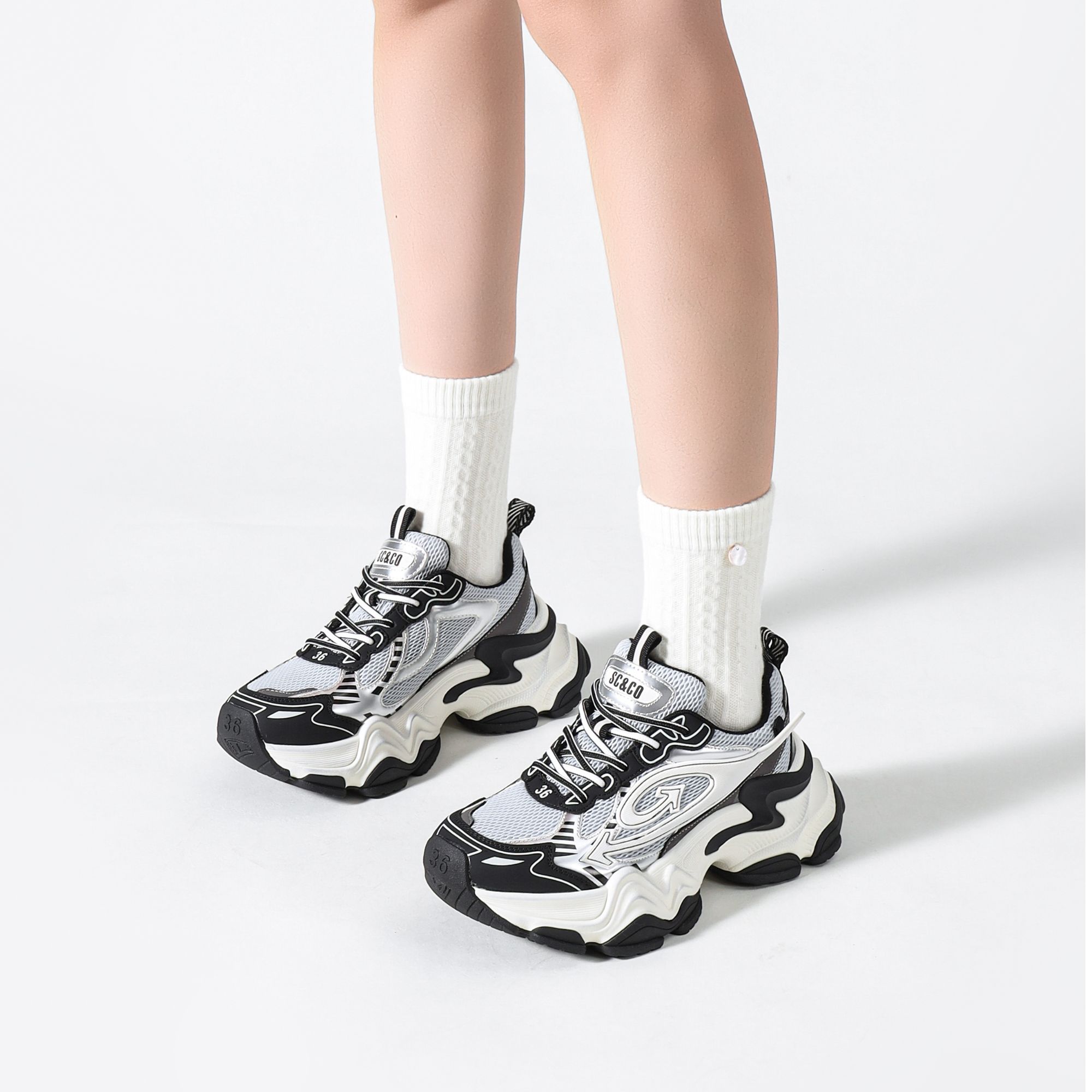 擦色老爹鞋女2025春季新款透气厚底增高时尚休闲运动鞋 28588 YC