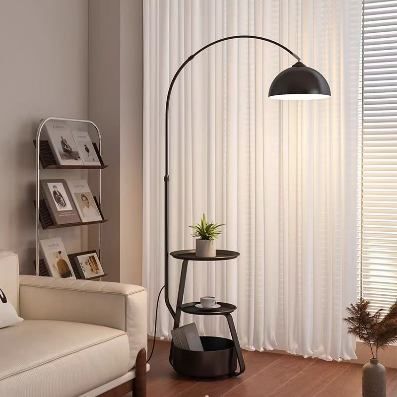 复古美式落地灯客厅沙发旁置物摆件边几中古风卧室床头柜台灯一体