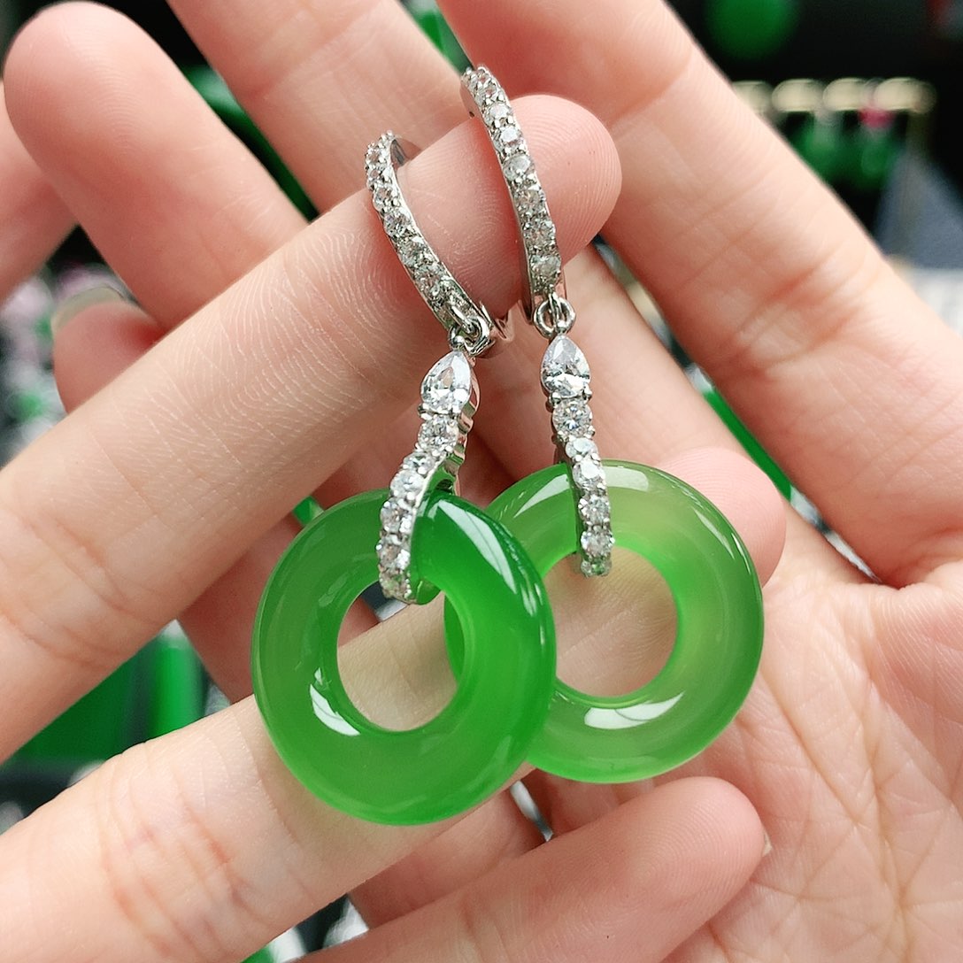 玛瑙/玉髓耳钉银S925镶嵌