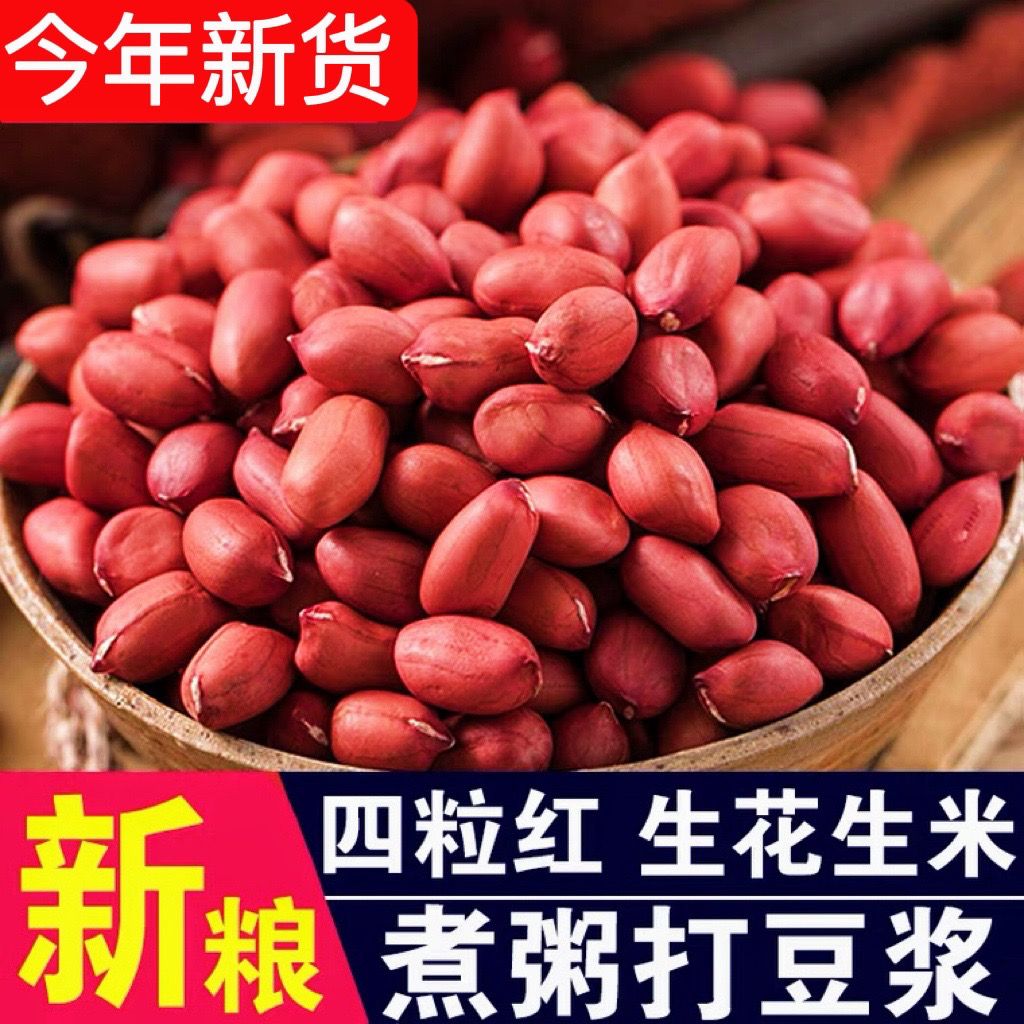 东北红皮花生米生不带壳四粒红新鲜红衣大粒红花生米新货