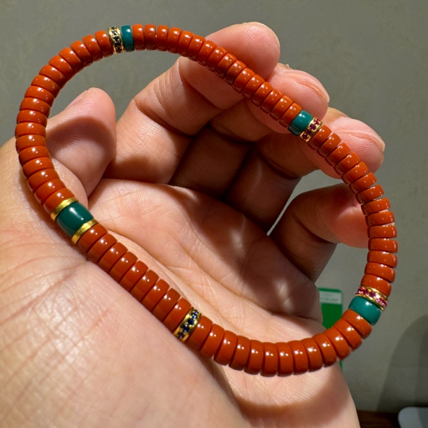 手工天然原矿瓦西南红直切手串满色满肉柿子红直切手链单圈