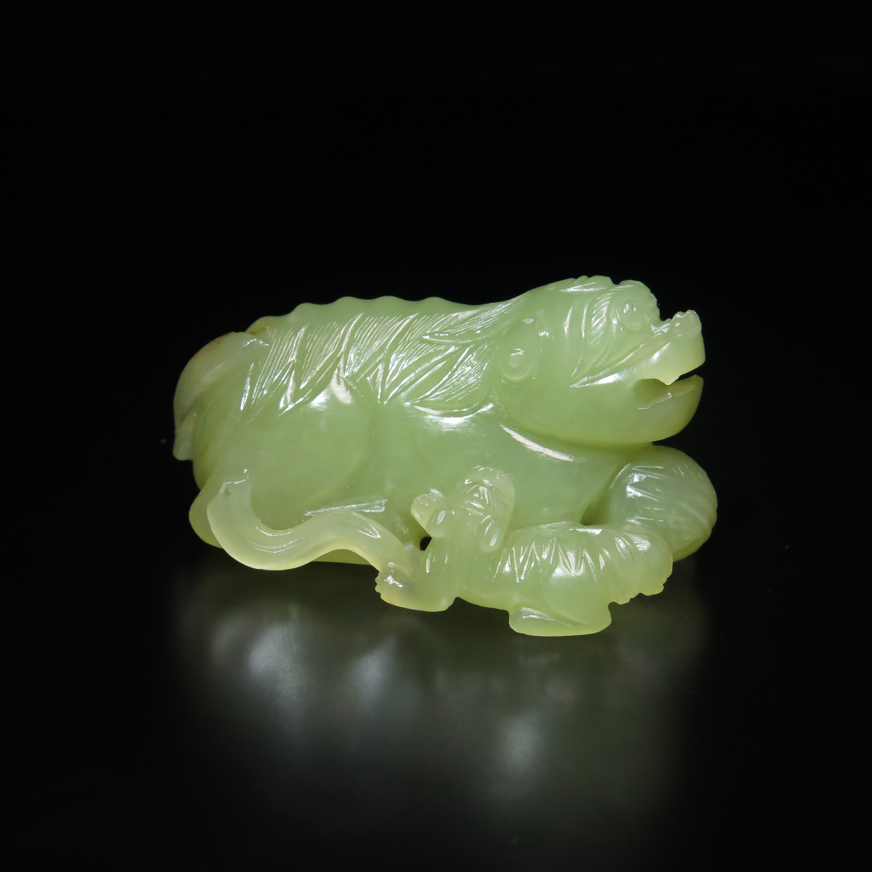 晚清民国黄玉子母兽/MZ455186/和田玉/民族文物