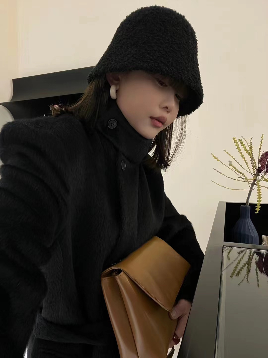 韩国欧尼 冬日毛绒渔夫帽