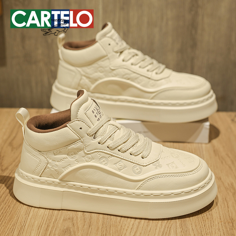 卡帝乐鳄鱼冬季新款休闲百搭个性印花中高帮板鞋潮流增高厚底男鞋