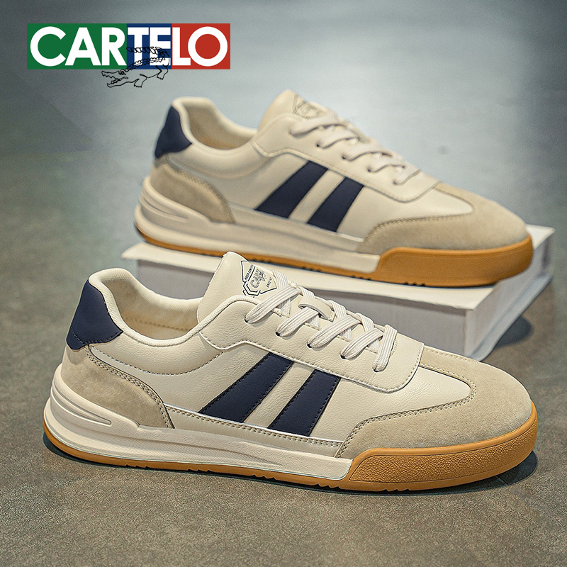 卡帝乐鳄鱼2025春季新款德训鞋男复古小白鞋T头百搭运动休闲男鞋