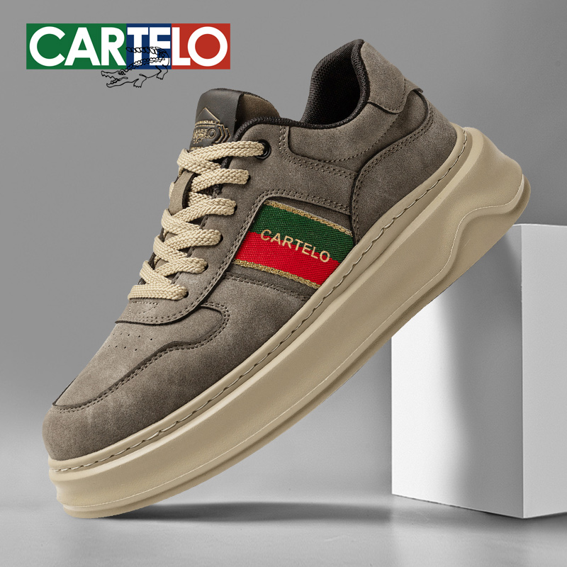 卡帝乐鳄鱼男鞋请假复古2025新款软底防滑跑步运动板鞋工作休闲鞋