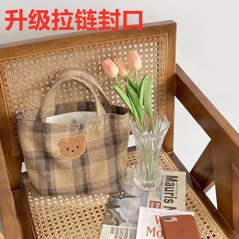 手拎包女可爱小熊便捷小布包新款大容量手提包上班通勤便当餐盒包