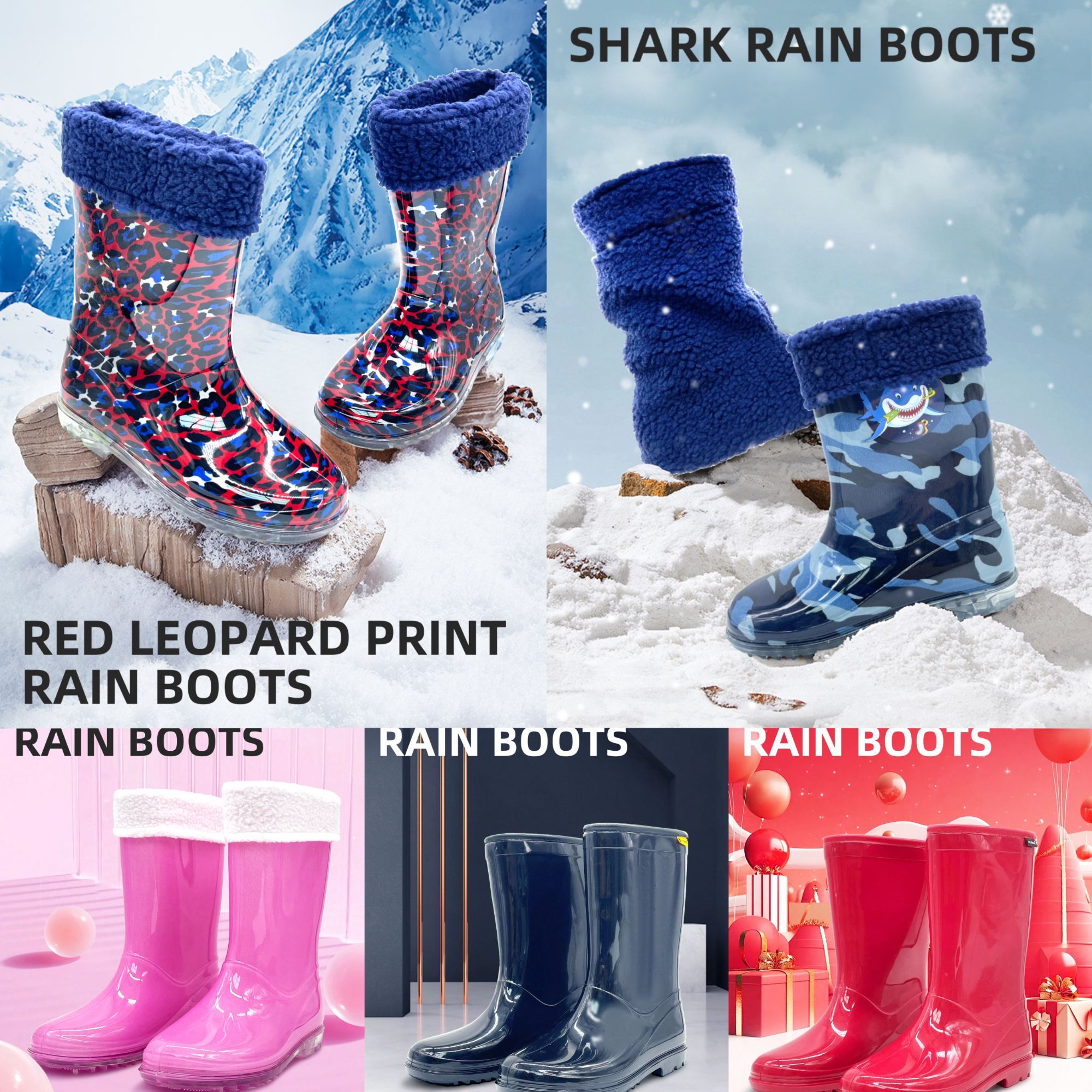 中大童学生及成人雨鞋雨靴冬季保暖加绒可脱卸水鞋