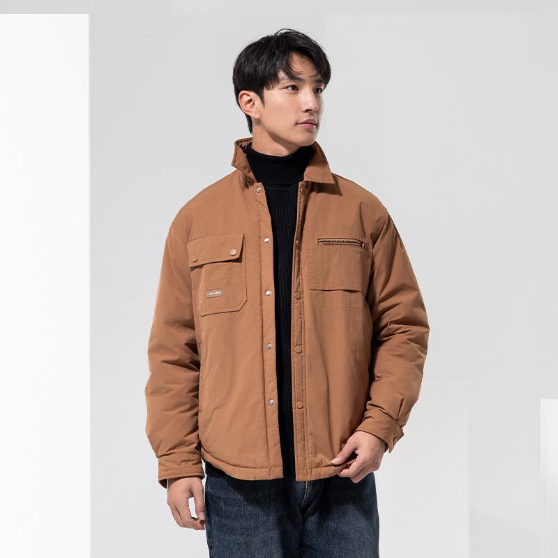 中和休闲宽松轻薄羽绒衬衫男2024冬季新款复古棕防风保暖羽绒服潮