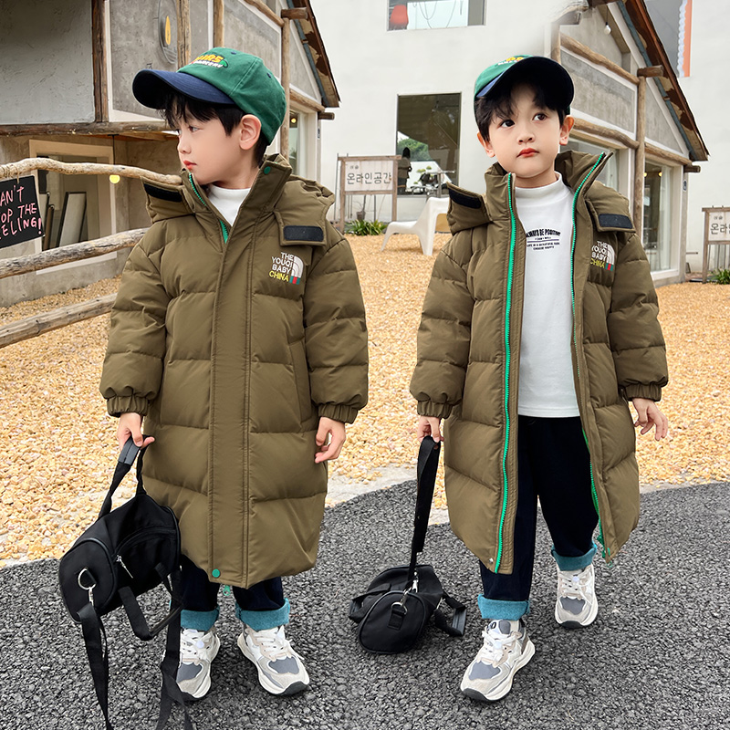 男童长款羽绒服冬装2023新款儿童洋气白鸭绒小男孩宝宝冬季外套潮