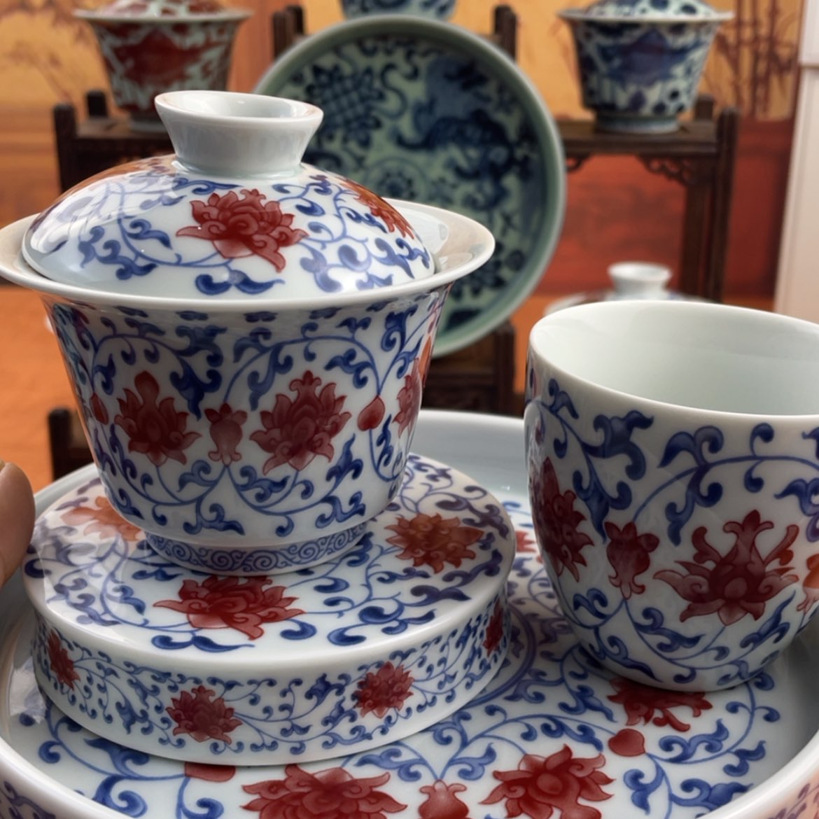 【闪购商品】陶瓷杯白瓷缠枝莲4件套