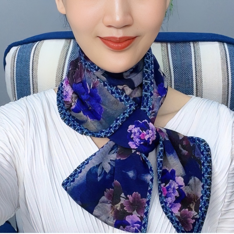 秋冬新款彩色花卉螺纹棉古韵耳朵巾围巾长条丝巾护颈围巾脖套围巾