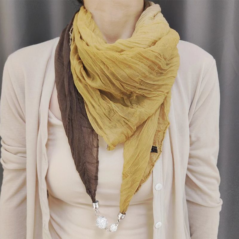 磁扣丝巾女项链懒人围巾吊坠薄款棉麻围脖护颈装饰黑色百搭小领巾