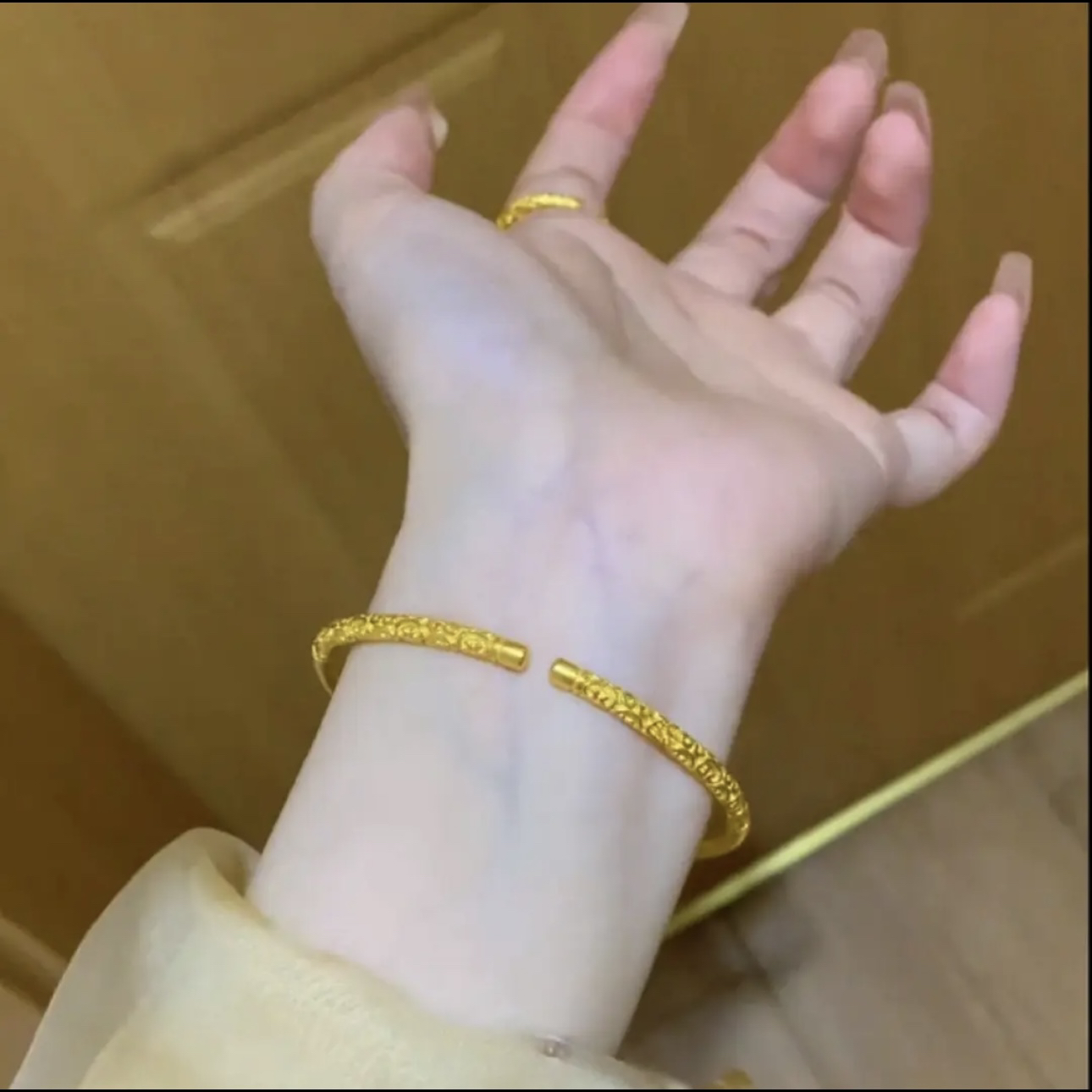 铜合金手镯 古法国风金箍棒开口手镯4N实心磨砂精美紧箍咒手环