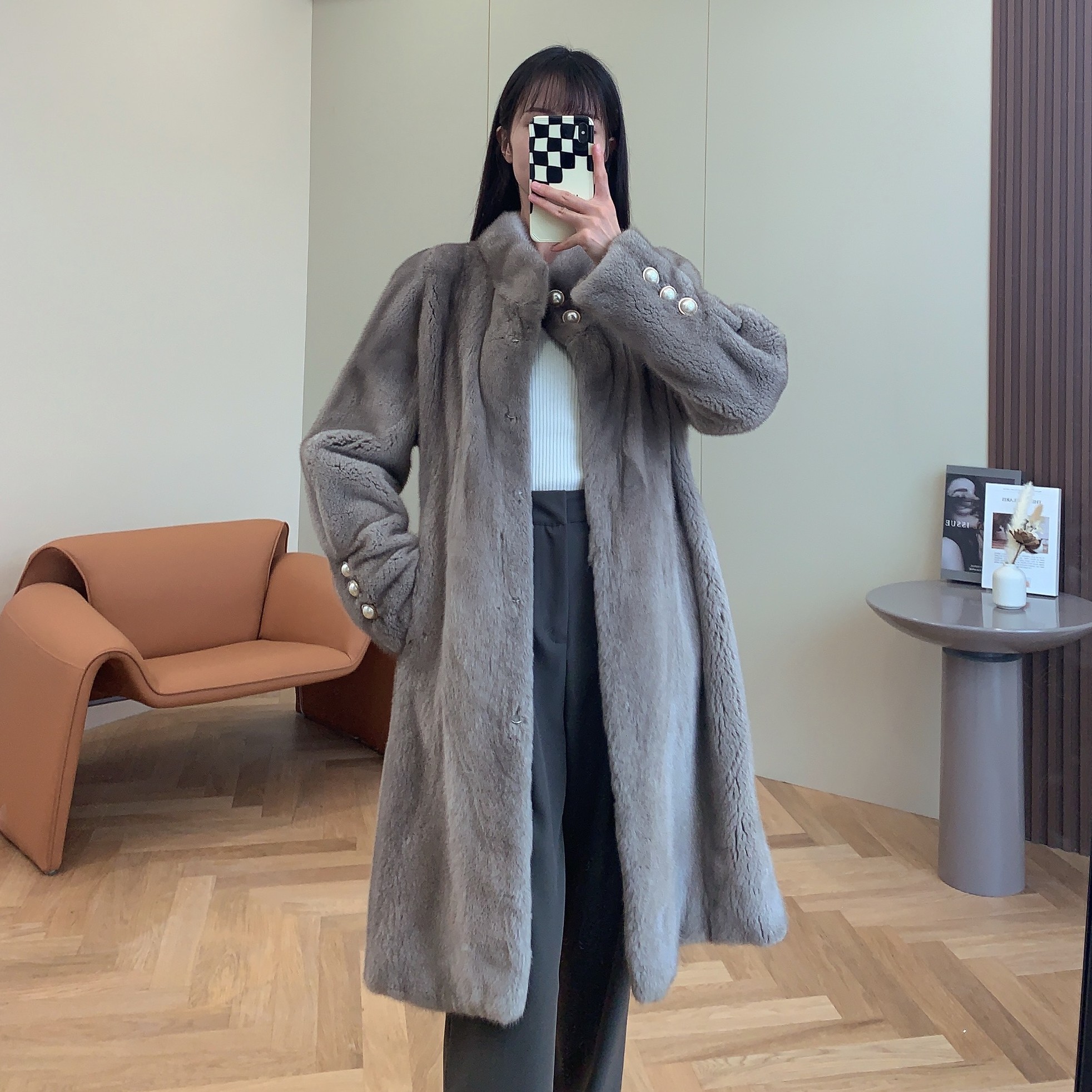 水貂皮大衣女中长款立领修身新款整貂外套DZ2493【颖儿推荐】