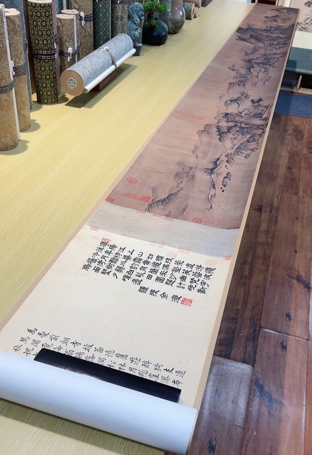 北宋燕文贵(款)秋山萧寺图山水806.11x32.7cm-C大都会