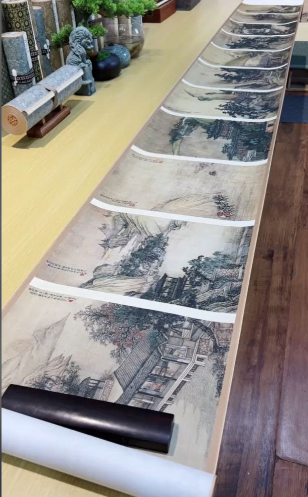 清 沈苍 怡园图册12开(合集卷) 山水35.2X322.28cm-CJ 收藏不详