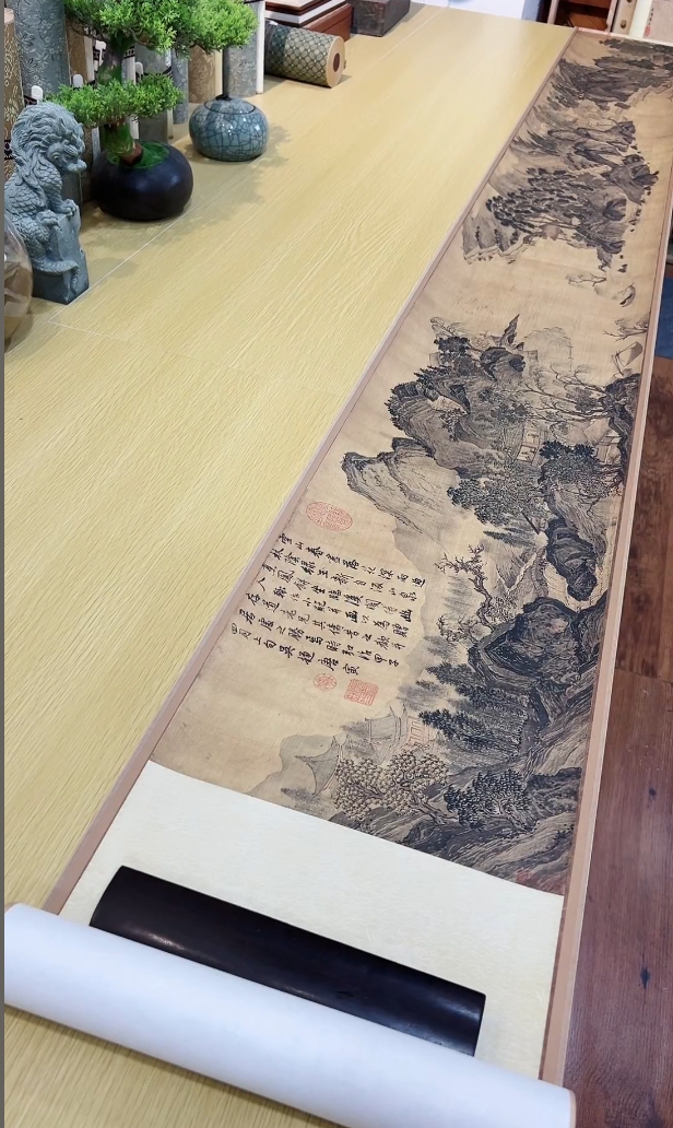 明 唐寅坐临溪阁图 山水28x448.44cm-CJ台北故宫博物院