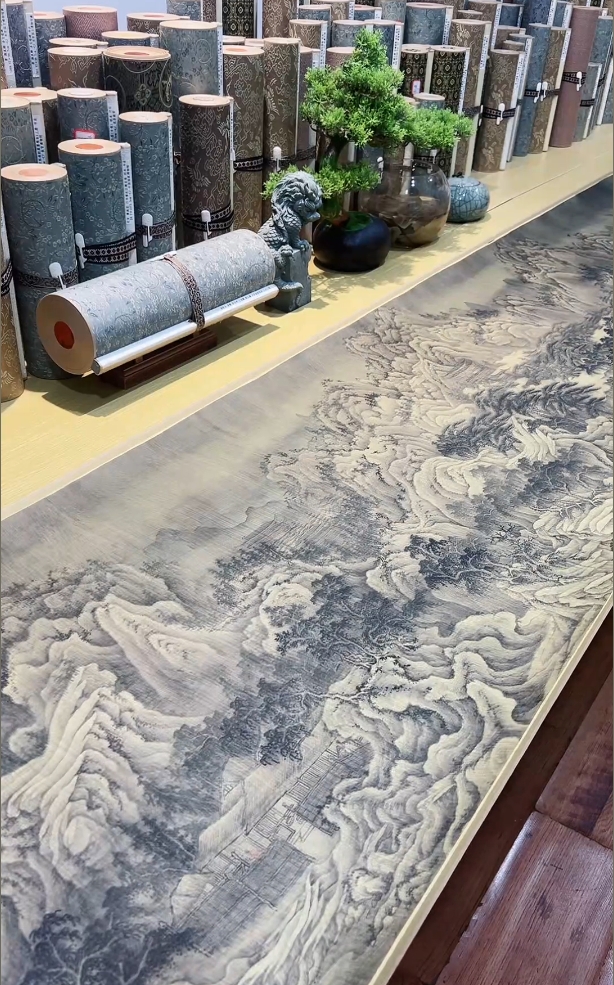 五代南唐巨然松岩萧寺卷山水471.3x54.42cm-C]台北故宫 复刻国画