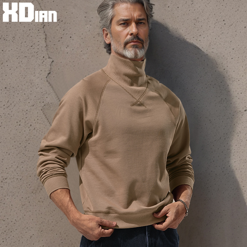 交叉线V领高领卫衣男款插肩袖宽松纯棉加厚长袖t恤秋冬季打底衫潮