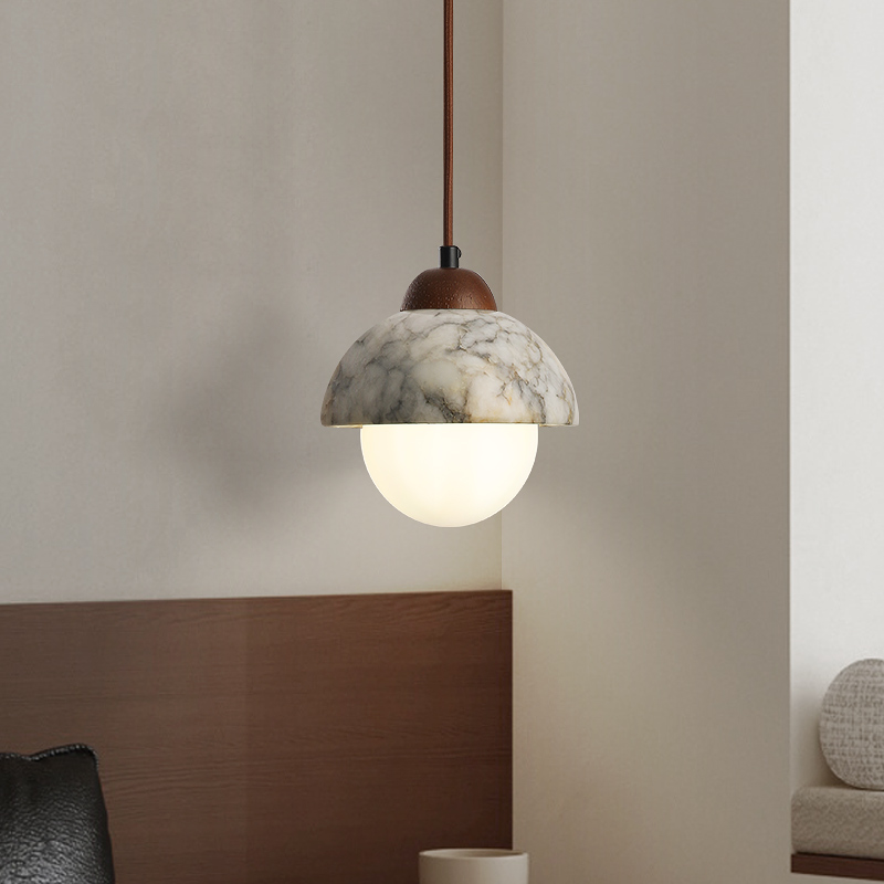 2024新款云石主卧室床头小吊灯新中式复古侘寂风高级感轻奢吊线灯