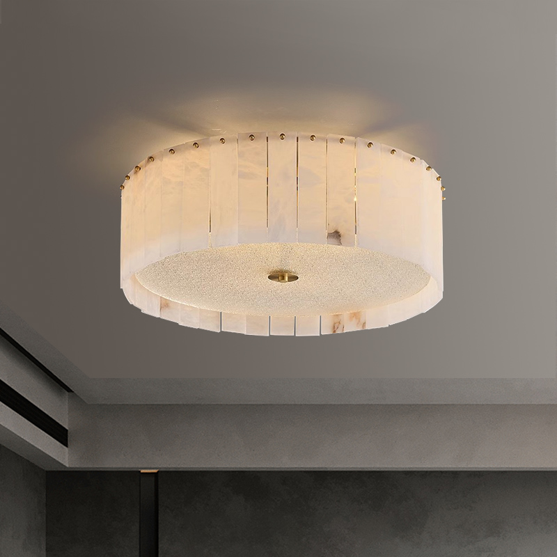  新中式卧室吸顶灯全铜云石现代简约书房圆形大气家用高档led灯具