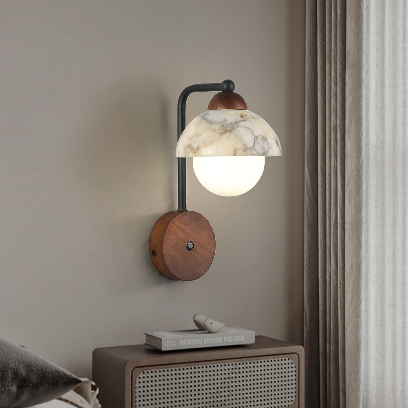 全铜天然云石壁灯客厅背景墙简约玄关过道中古侘寂风创意床头壁灯