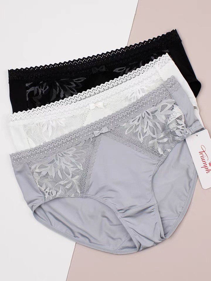 正品蕾丝边舒适性感包臀中腰平角内裤 87-2291，2个起拍