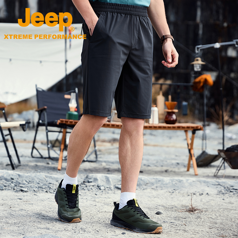 Jeep/户外运动男式徒步五分短裤夏季凉感防晒耐磨休闲弹力松紧带