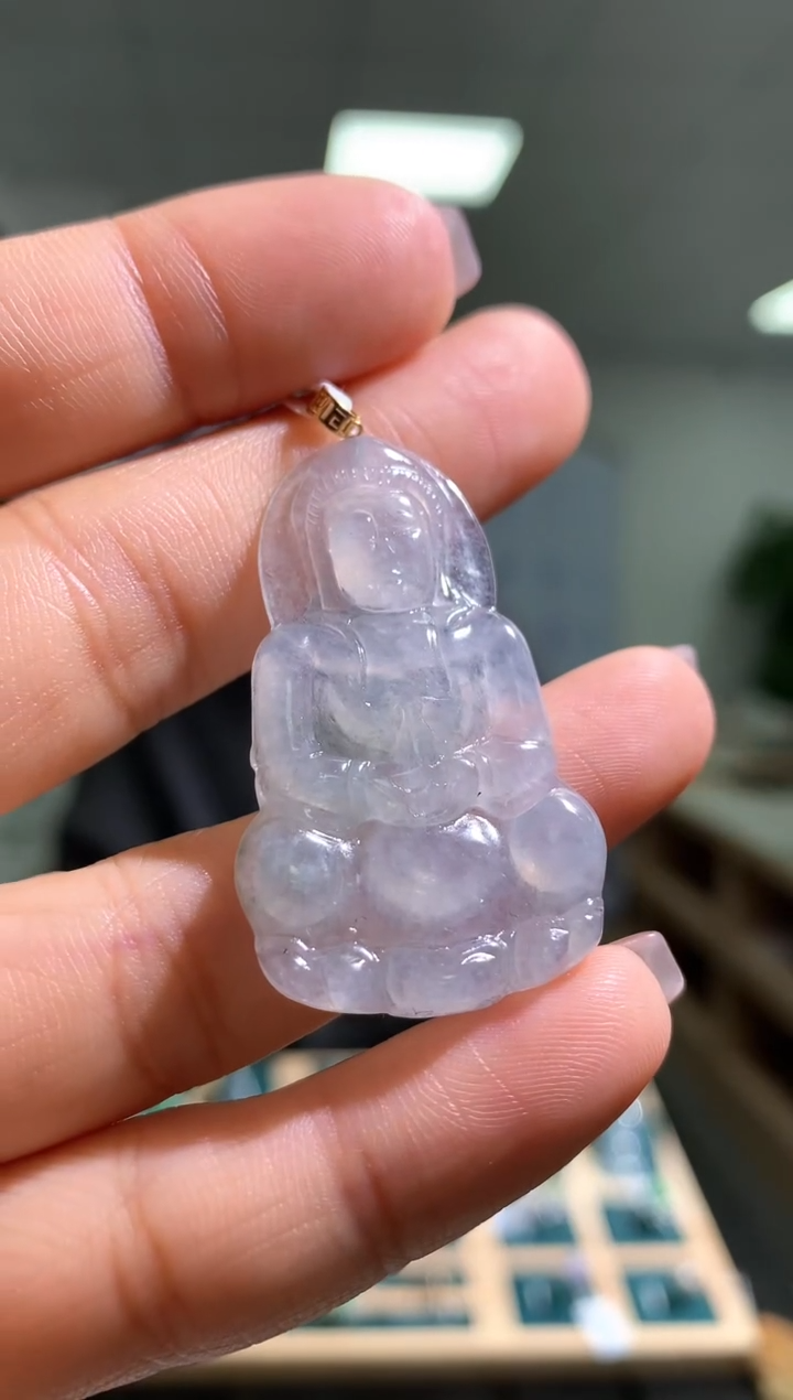 【闪购商品】翡翠观音18K金镶嵌吊坠