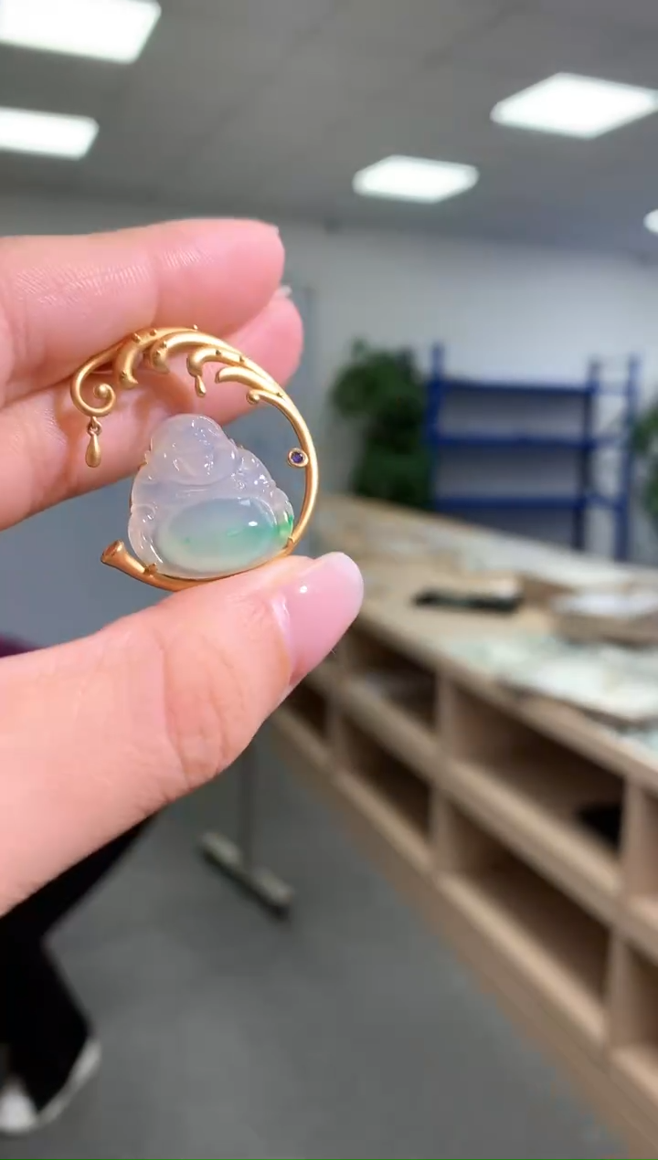 【闪购商品】翡翠佛公18K金镶嵌吊坠