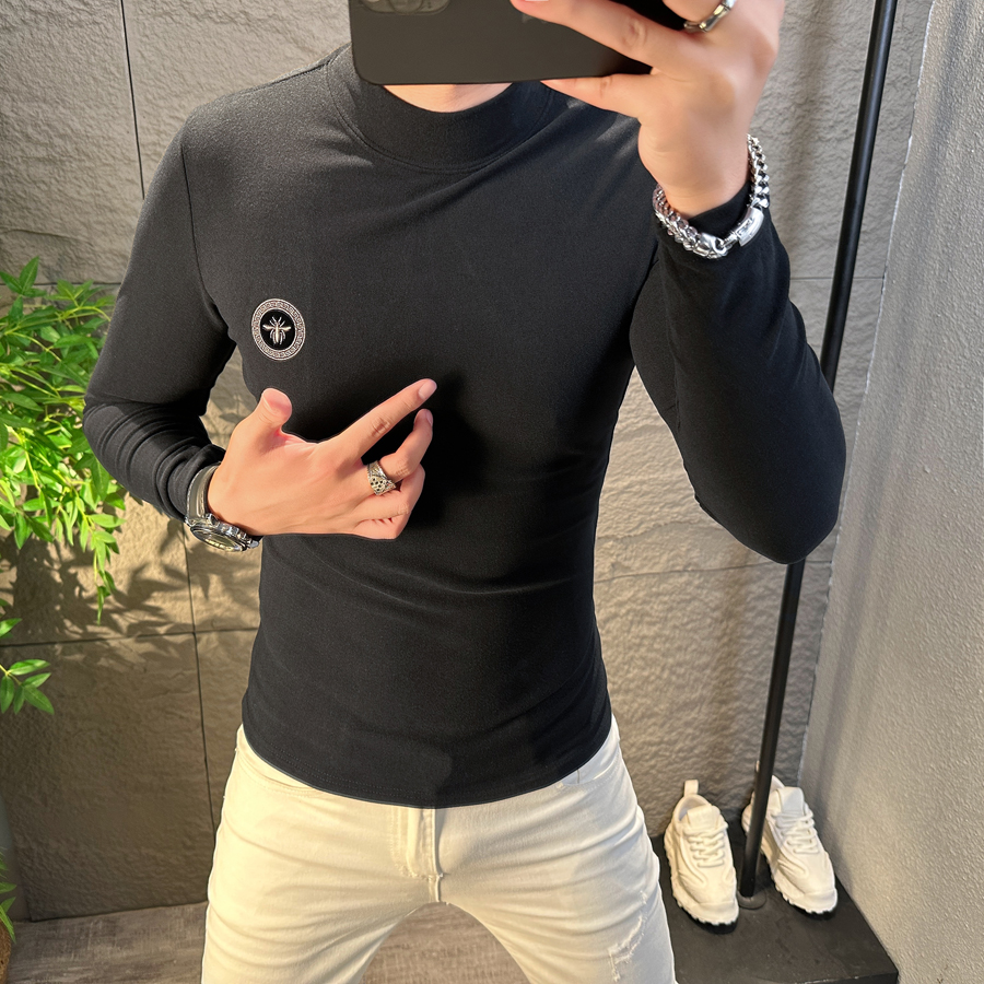 男士德绒打底衫欧货男秋冬半高领时尚修身保暖内搭双面绒长袖T恤