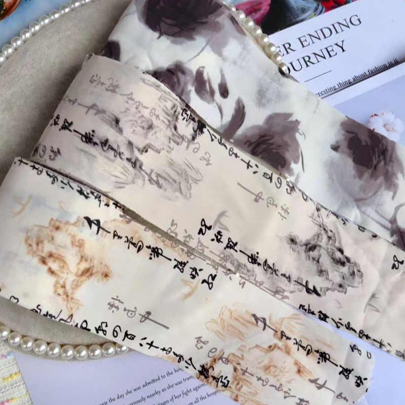 DIY8cm12cm水墨风雪纺布筒妤纩织带头饰发夹抓夹肠圈蝴蝶结材料